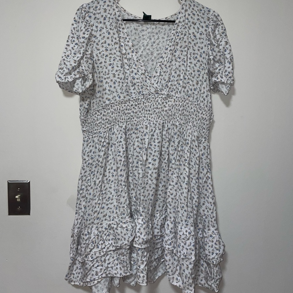 Summer Dress- white with blue flower pattern